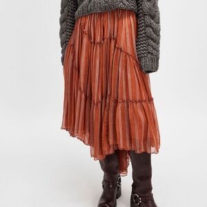 Free People FP One Ember Stripe Midi Skirt Terracotta Combo NWOT